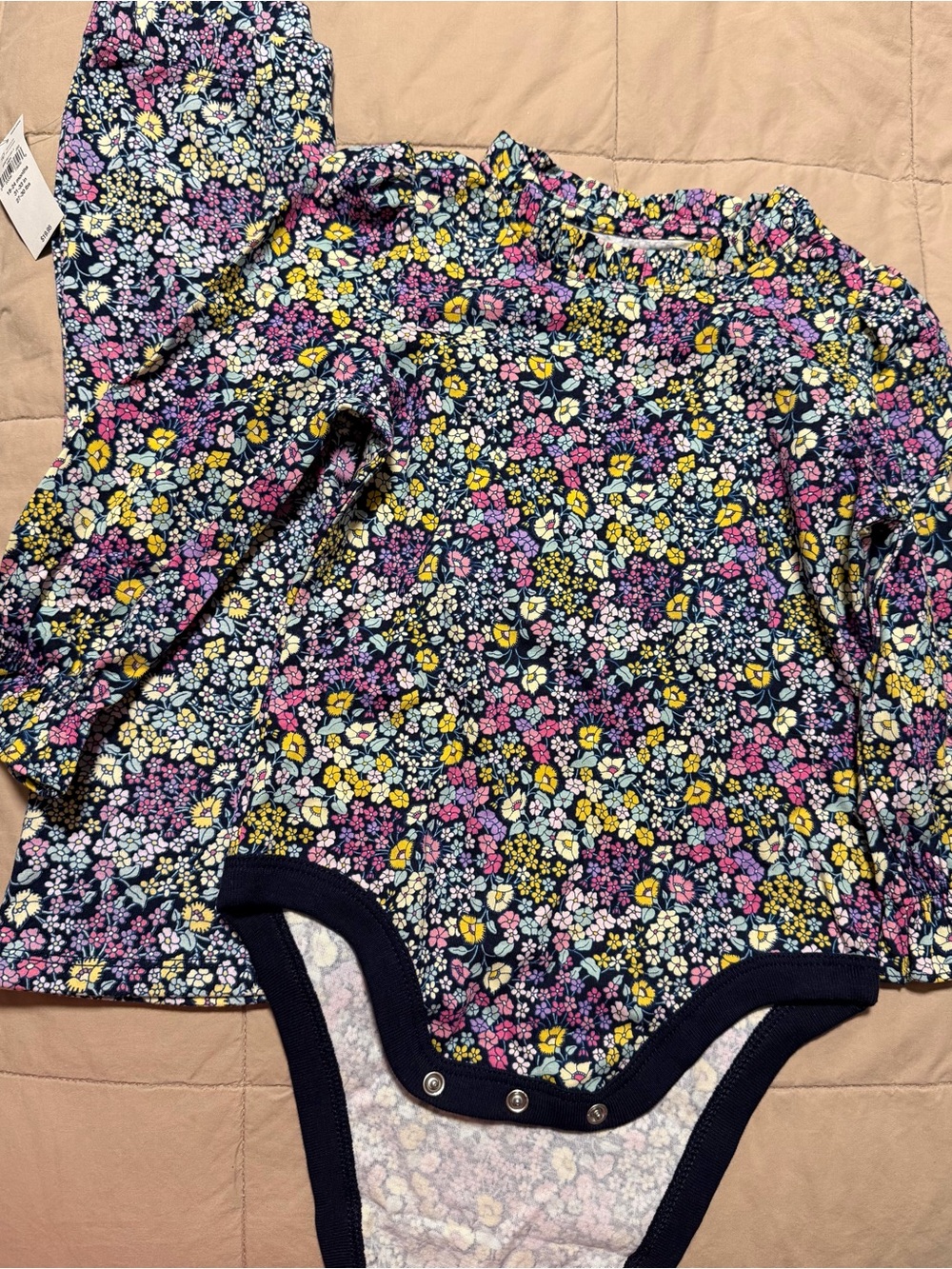 Baby GAP Navy Floral Long-Sleeve onesie and matching pants in flower print